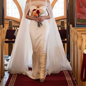 Elegant White Wedding Dress with Cape